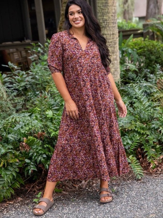 NATURAL LIFE Dresses & Skirts - NATURAL LIFE Medium Brown Floral Tiered Maxi Dress
